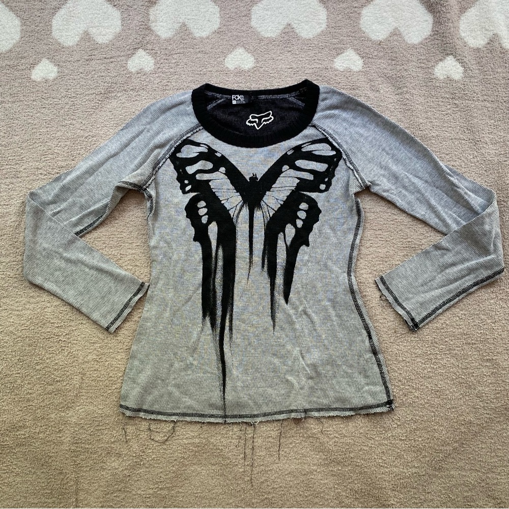 Women’s Fox Racing Small Grey Black Long Sleeve Butterfly top